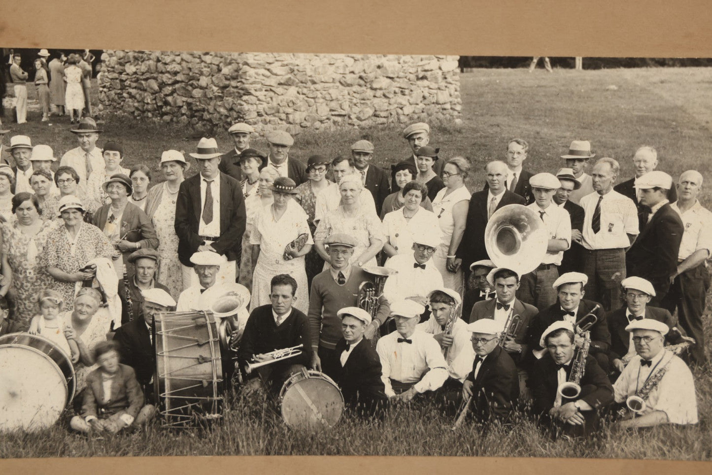 Lot 122 - Antique Boarded Panoramic Photograph Of Large Group With Band