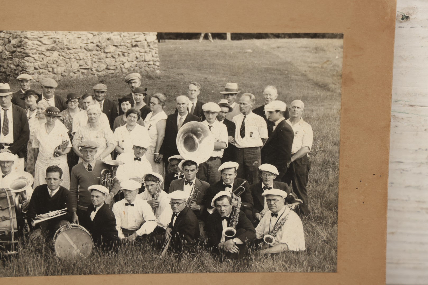 Lot 122 - Antique Boarded Panoramic Photograph Of Large Group With Band