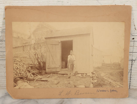 Lot 123 - Antique Boarded Occupational Photograph Of Bricklayer Beside Shed, Photographed By F.J. Taylor & Co., Cambridgeport, Mass