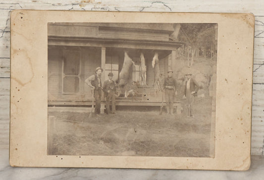 Lot 124 - Antique Boarded Hunting Photograph Of Hunters With Deer, Black Brook Camps, Dead River, Maine, 1901, J.G. Harlow, Proprietor, With Partial Identification On Verso