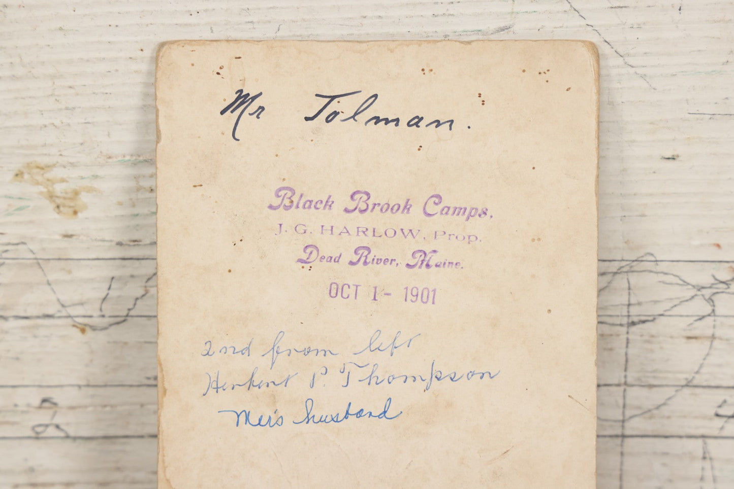 Lot 124 - Antique Boarded Hunting Photograph Of Hunters With Deer, Black Brook Camps, Dead River, Maine, 1901, J.G. Harlow, Proprietor, With Partial Identification On Verso