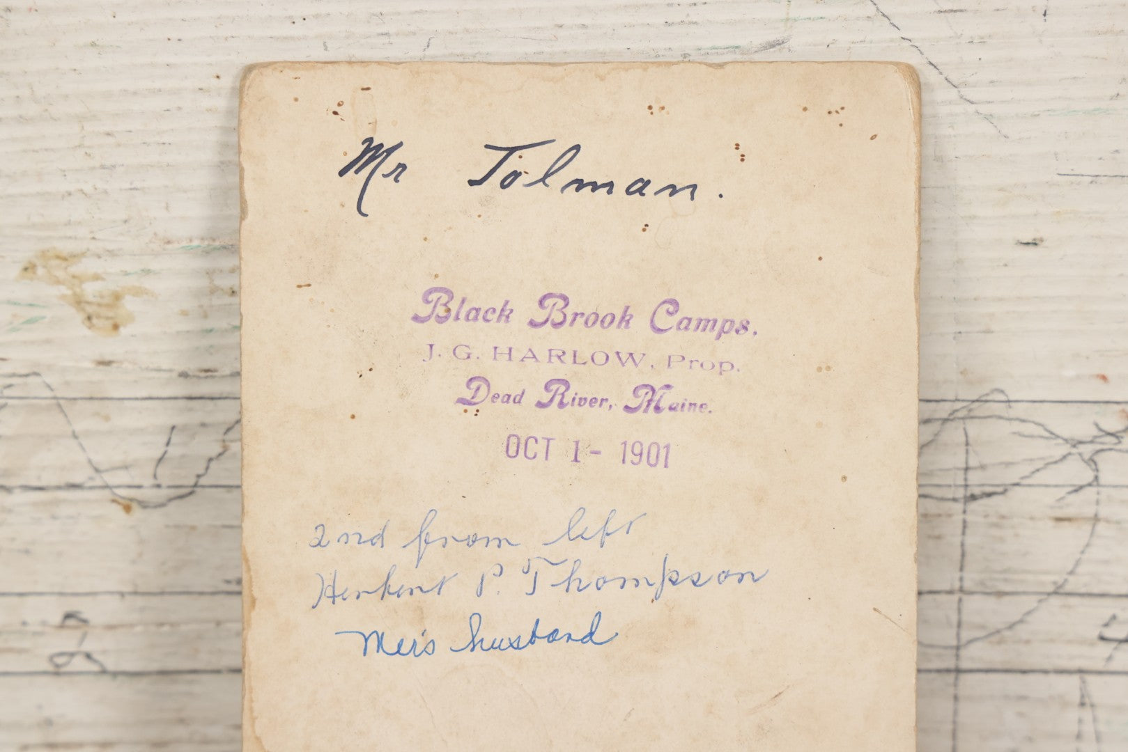 Lot 124 - Antique Boarded Hunting Photograph Of Hunters With Deer, Black Brook Camps, Dead River, Maine, 1901, J.G. Harlow, Proprietor, With Partial Identification On Verso