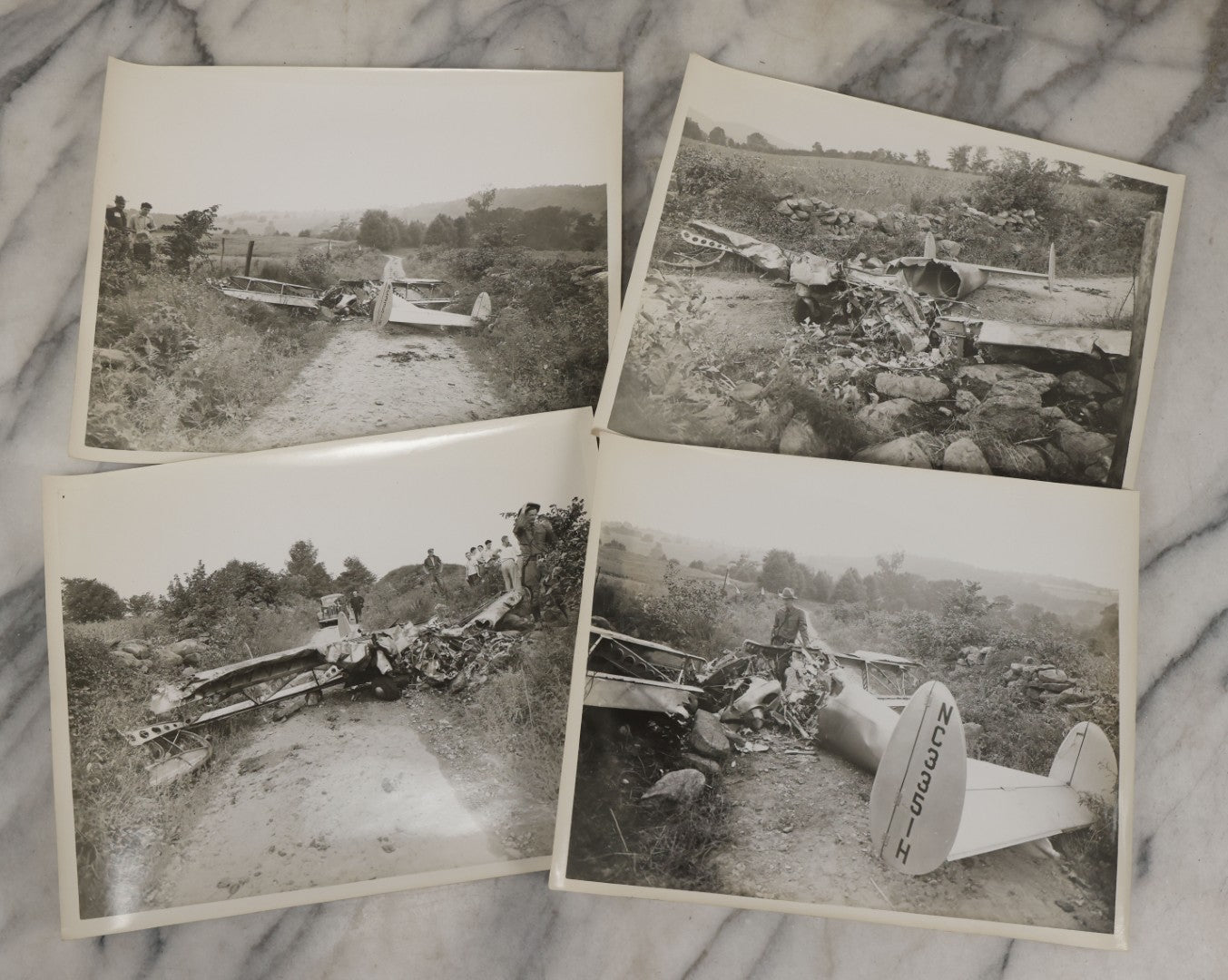 Lot 125 - Grouping Of Four Vintage Glossy Photographs Of Airplane Crash, Tail Number Nc3351H, August 28, 1948, Back Stamped Troop "K" Executive Department Division Of State Police, Hawthorne, New York