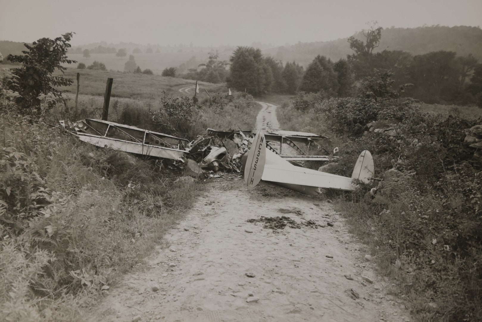 Lot 125 - Grouping Of Four Vintage Glossy Photographs Of Airplane Crash, Tail Number Nc3351H, August 28, 1948, Back Stamped Troop "K" Executive Department Division Of State Police, Hawthorne, New York