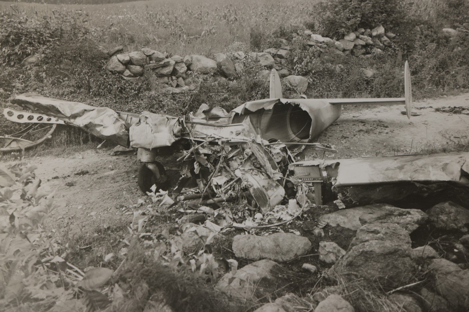 Lot 125 - Grouping Of Four Vintage Glossy Photographs Of Airplane Crash, Tail Number Nc3351H, August 28, 1948, Back Stamped Troop "K" Executive Department Division Of State Police, Hawthorne, New York