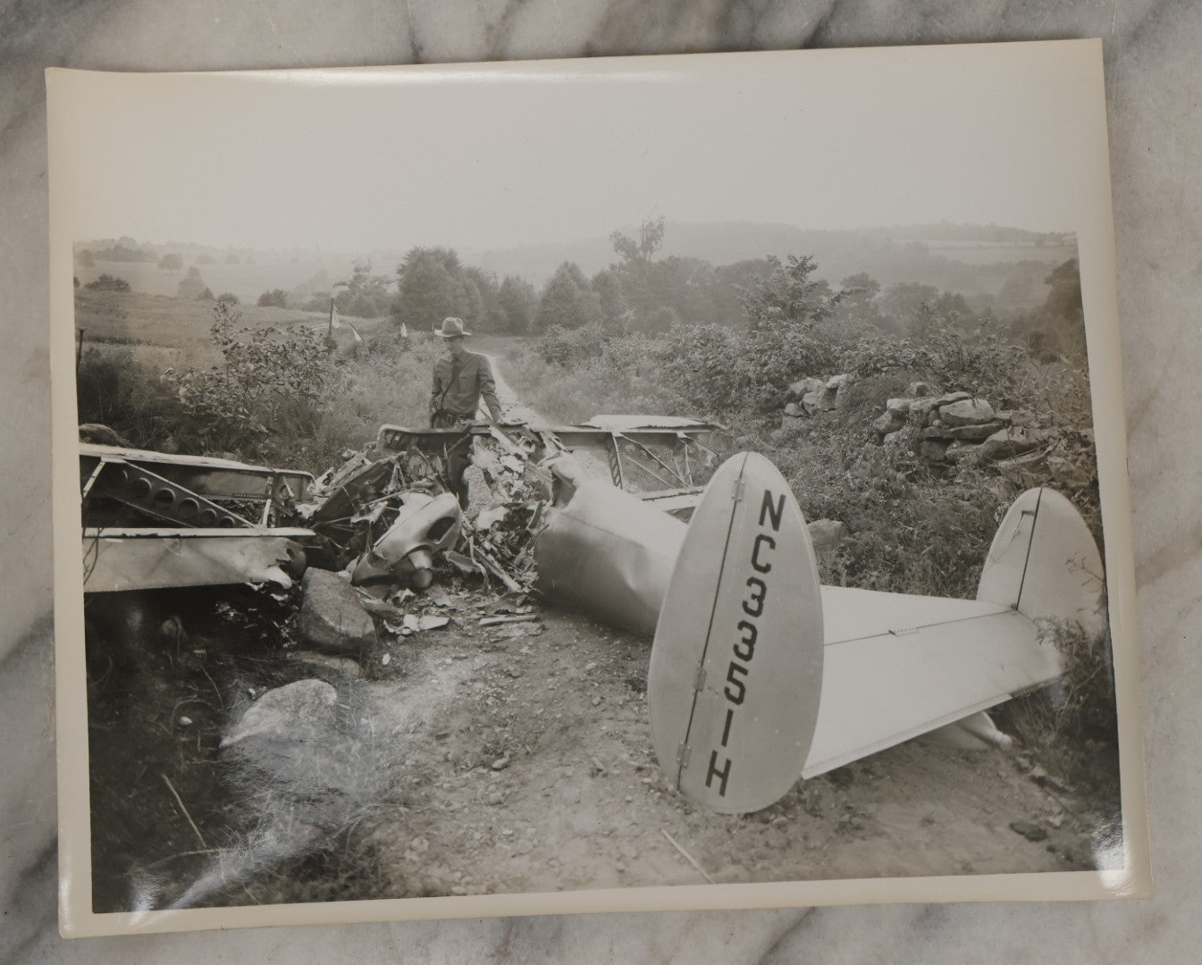Lot 125 - Grouping Of Four Vintage Glossy Photographs Of Airplane Crash, Tail Number Nc3351H, August 28, 1948, Back Stamped Troop "K" Executive Department Division Of State Police, Hawthorne, New York
