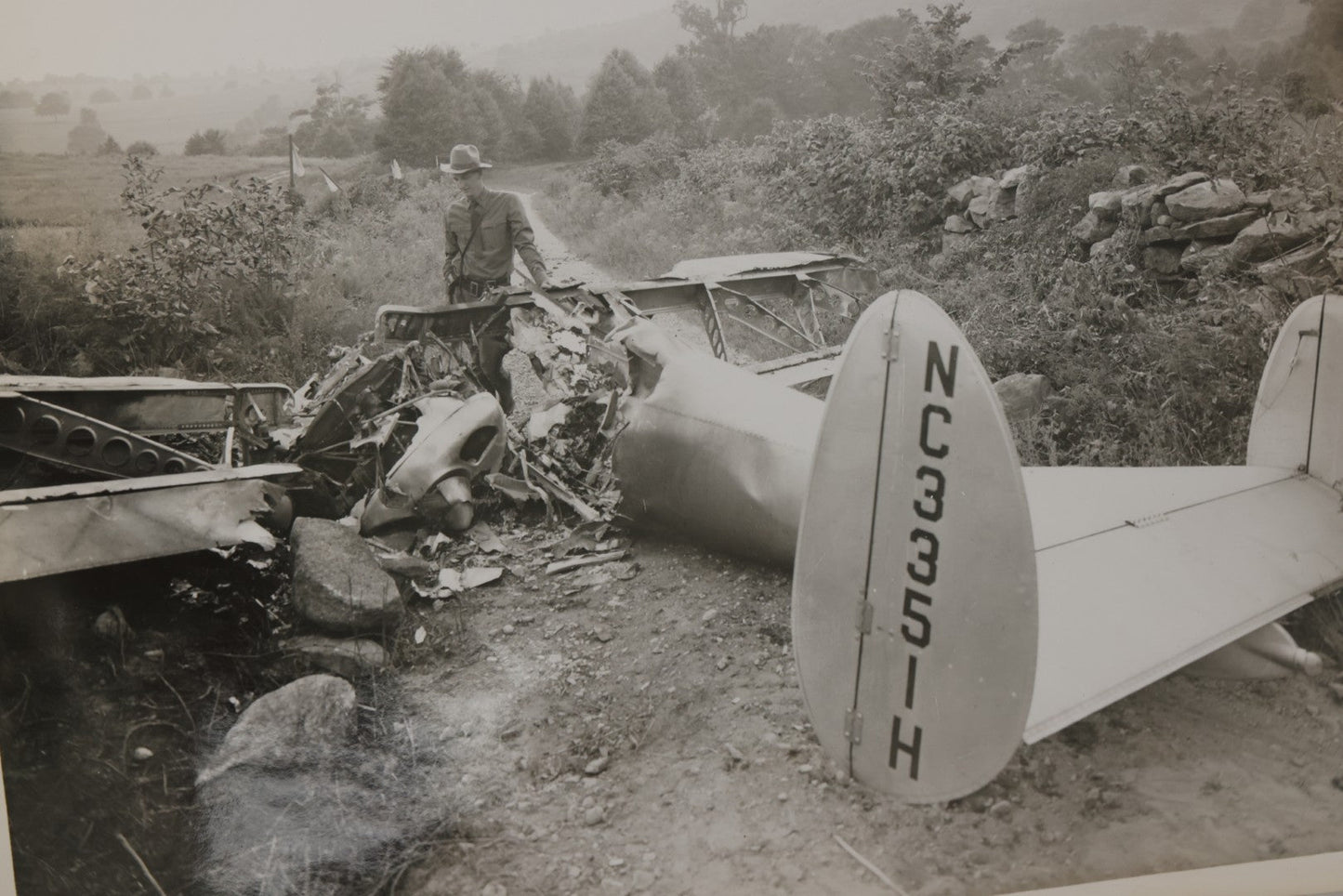 Lot 125 - Grouping Of Four Vintage Glossy Photographs Of Airplane Crash, Tail Number Nc3351H, August 28, 1948, Back Stamped Troop "K" Executive Department Division Of State Police, Hawthorne, New York