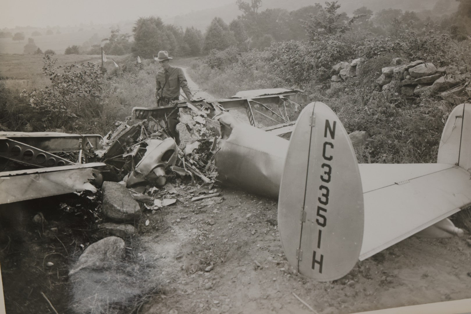 Lot 125 - Grouping Of Four Vintage Glossy Photographs Of Airplane Crash, Tail Number Nc3351H, August 28, 1948, Back Stamped Troop "K" Executive Department Division Of State Police, Hawthorne, New York