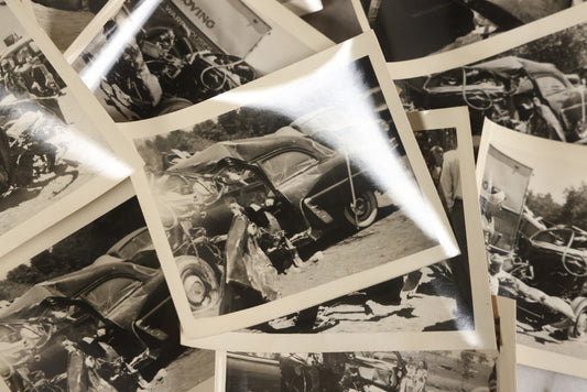 Lot 127 - Grouping Of 15+ Vintage Snapshot Photographs Of Automobile Crash Aftermath, Circa Mid-20th Century
