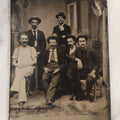 Lot 130 - Antique Tintype Photograph Of Six Men In Hats, Seated And Standing, Two Smoking Cigars In Studio Setting