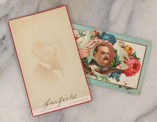 Lot 133 - Pair Of Antique Political Ephemera Pieces Featuring U.S. Presidents Including Carte De Visite C.D.V. Photograph Of Garfield, And Lithographed Card With Cleveland