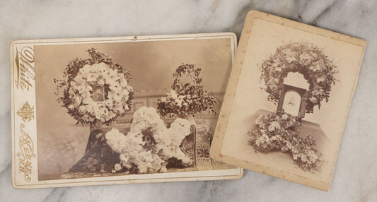 Lot 134 - Pair Of Antique Photographs Of Funeral Flower Arrangements, Including Freemason Tribute, By E.M. White, Keene, New Hampshire