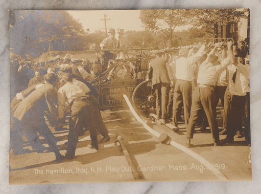 Lot 135 - Antique Photograph Of Hamilton Fire Company, Troy, New Hampshire, At “Play-Out” Event, Gardner, Massachusetts, August 2, 1919