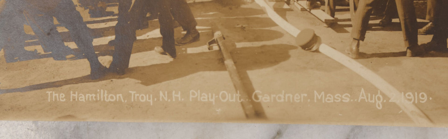 Lot 135 - Antique Photograph Of Hamilton Fire Company, Troy, New Hampshire, At “Play-Out” Event, Gardner, Massachusetts, August 2, 1919