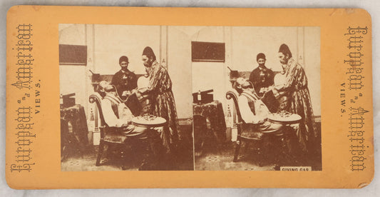 Lot 137 - Antique Stereoview 3D Photograph Card Titled “Giving Gas,” Showing Early Medical Or Dental Procedure