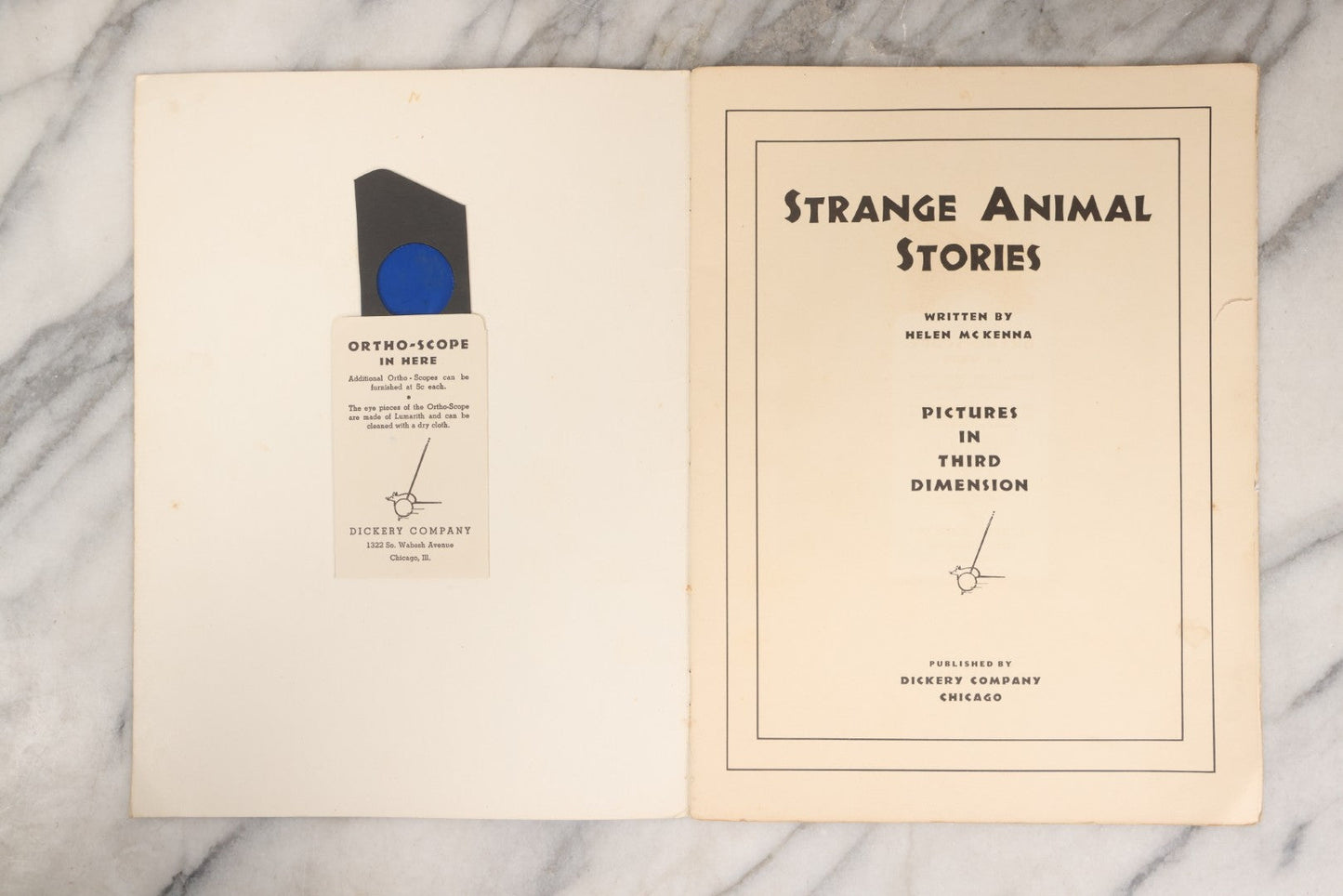 Lot 160 - "Strange Animal Stories" Antique Children's 3D Book With Ortho-Scope By Helen McKenna, Published By Dickery Company, Chicago, 1936