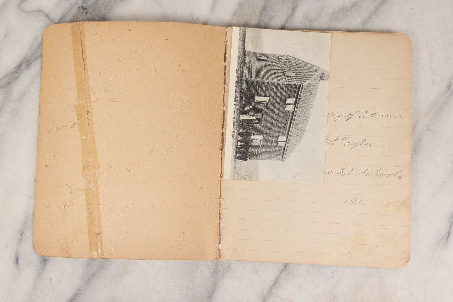 Lot 166 - "Old Glory" Antique Composition Notebook With American Flag Cover, Handwritten Notes On History Of North Adams, Massachusetts By Ethel Taylor, Hoosac Street School, 1910