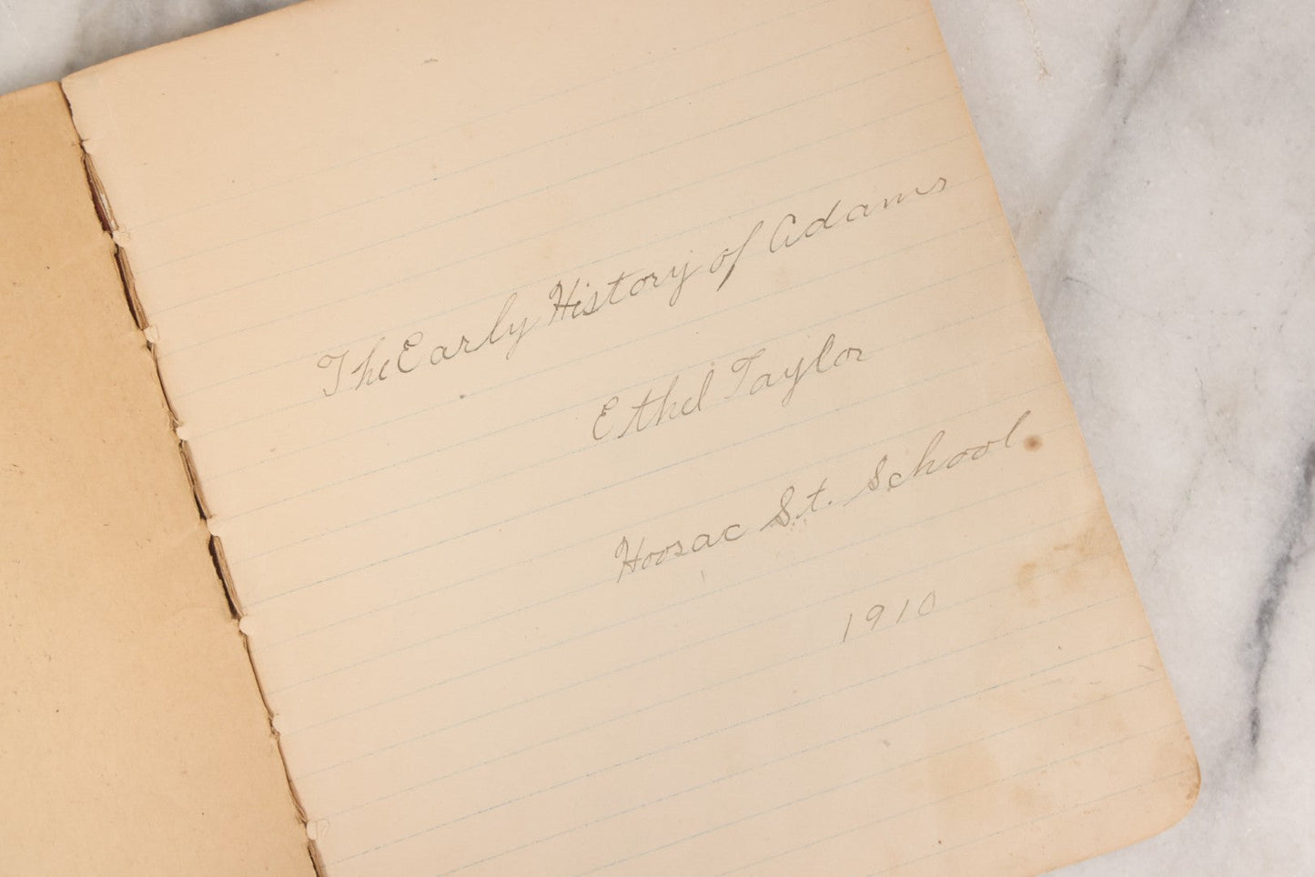 Lot 166 - "Old Glory" Antique Composition Notebook With American Flag Cover, Handwritten Notes On History Of North Adams, Massachusetts By Ethel Taylor, Hoosac Street School, 1910