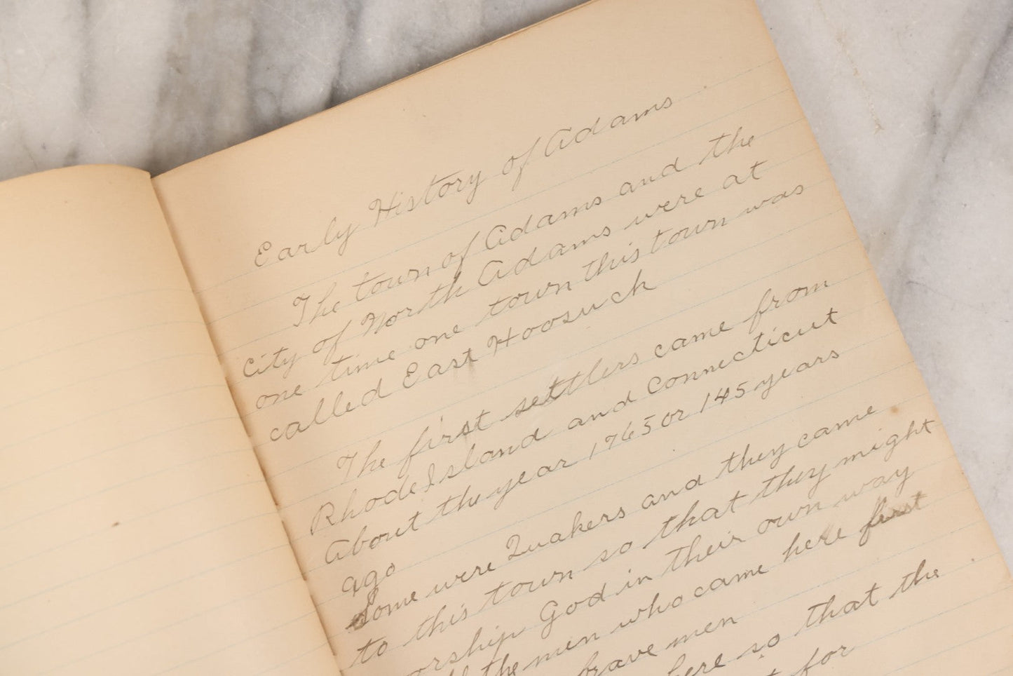 Lot 166 - "Old Glory" Antique Composition Notebook With American Flag Cover, Handwritten Notes On History Of North Adams, Massachusetts By Ethel Taylor, Hoosac Street School, 1910