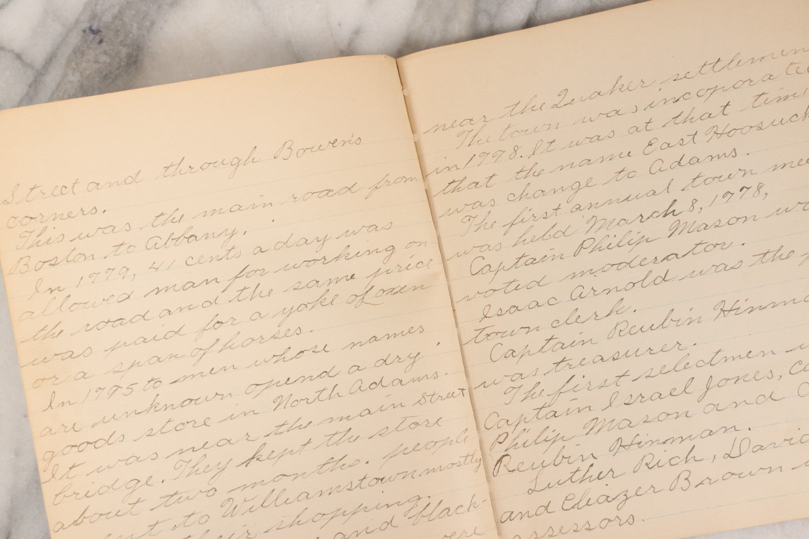 Lot 166 - "Old Glory" Antique Composition Notebook With American Flag Cover, Handwritten Notes On History Of North Adams, Massachusetts By Ethel Taylor, Hoosac Street School, 1910