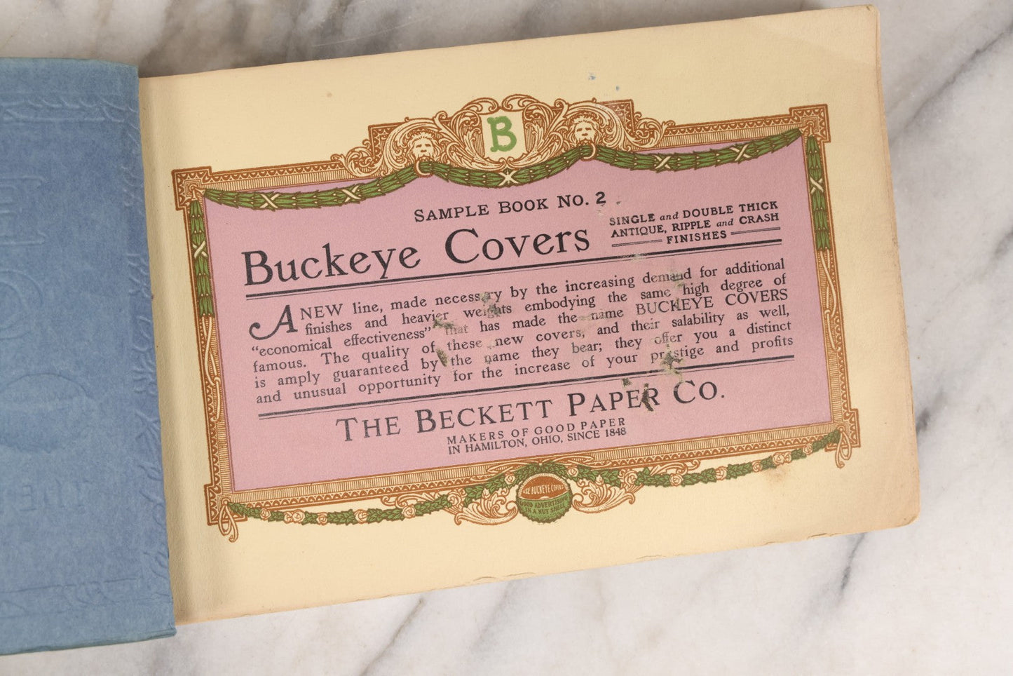 Lot 167 - Antique Paper Sample Book "Buckeye Covers" No. 2 By The Beckett Paper Company, Hamilton, Ohio – Ripple And Crash Finishes
