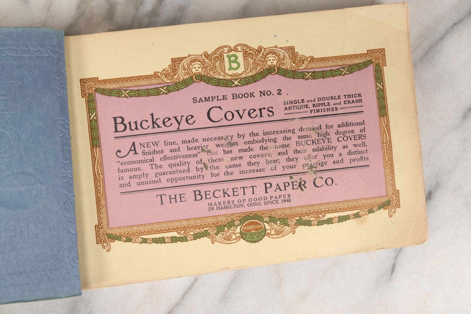 Lot 167 - Antique Paper Sample Book "Buckeye Covers" No. 2 By The Beckett Paper Company, Hamilton, Ohio – Ripple And Crash Finishes