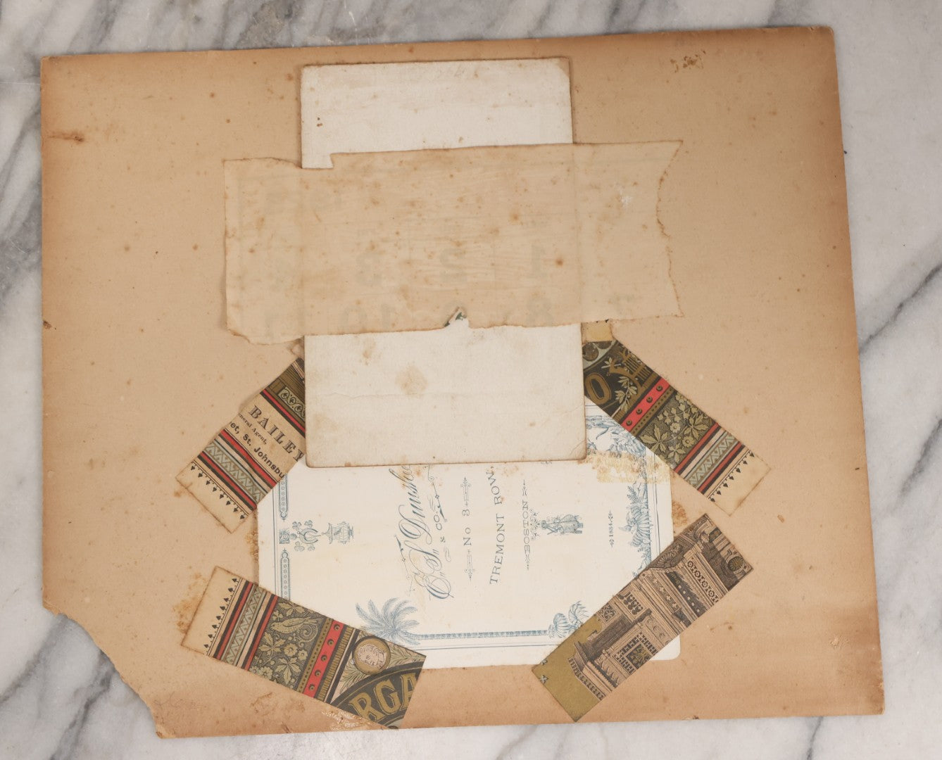 Lot 169 - Unframed Antique Memorial Page With Hand-Painted Flowers And Hand-Cut Mat, Including Photograph Of Young Child, Together With Cabinet Card Photograph Of Funeral Flower Arrangement Spelling “Baby,” By E.S. Dunshee & Co., Boston