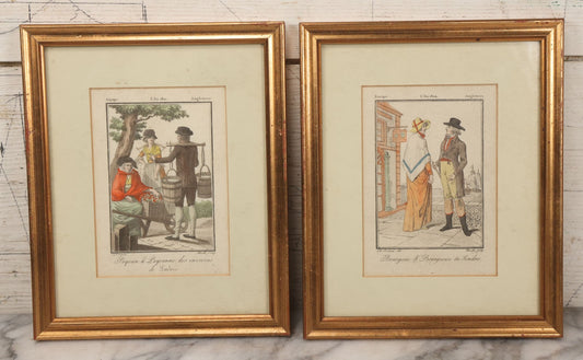 Lot 174 - Pair Of Antique French Hand-Colored Prints “Paysan & Paysanne Des Environs De Londres” (“Peasant & Peasant Woman From The Environs Of London”), 1801, And “Bourgeois & Bourgeoise De Londres” (“Bourgeois Man & Woman Of London”), 1804