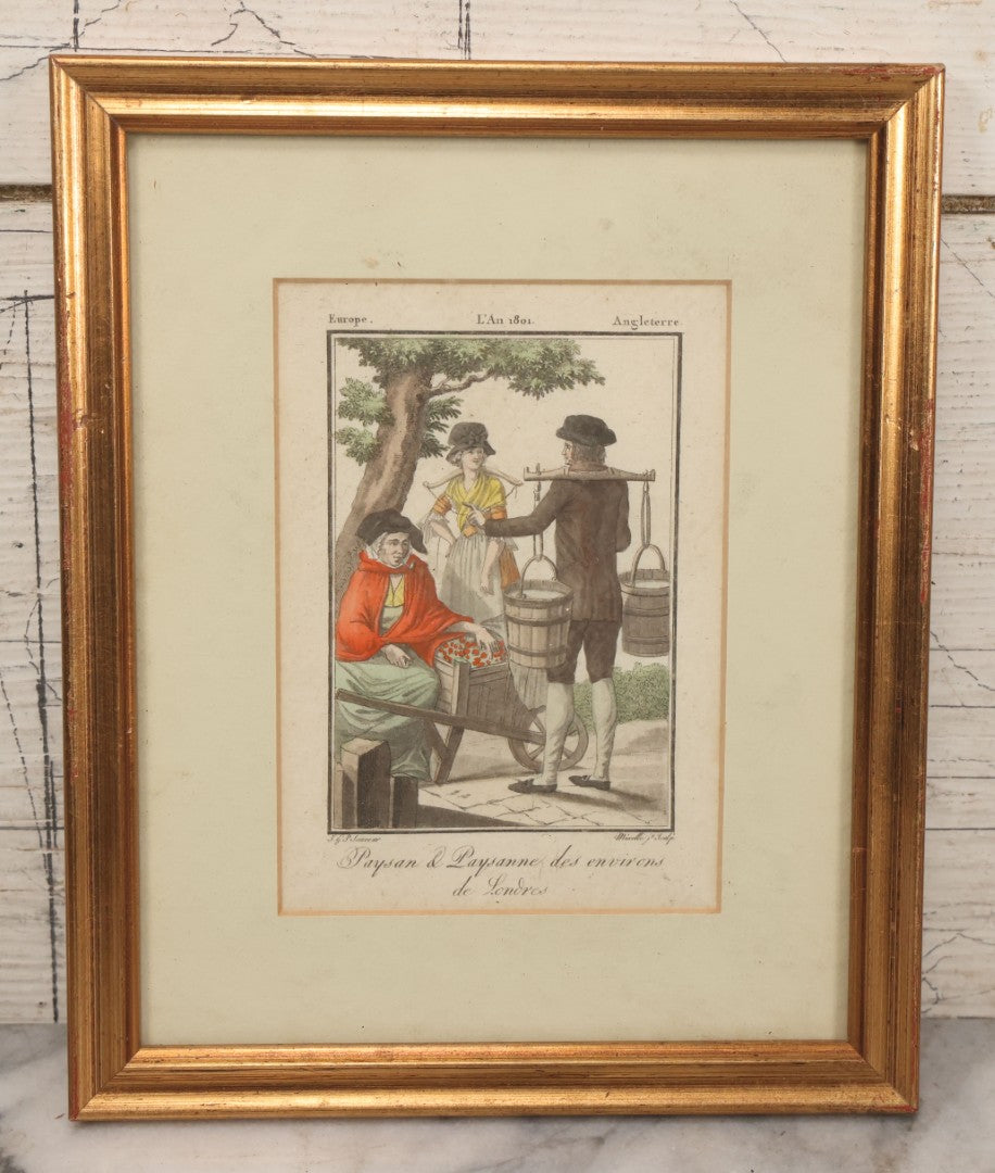Lot 174 - Pair Of Antique French Hand-Colored Prints “Paysan & Paysanne Des Environs De Londres” (“Peasant & Peasant Woman From The Environs Of London”), 1801, And “Bourgeois & Bourgeoise De Londres” (“Bourgeois Man & Woman Of London”), 1804