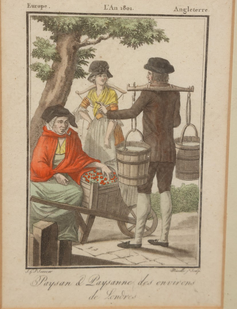 Lot 174 - Pair Of Antique French Hand-Colored Prints “Paysan & Paysanne Des Environs De Londres” (“Peasant & Peasant Woman From The Environs Of London”), 1801, And “Bourgeois & Bourgeoise De Londres” (“Bourgeois Man & Woman Of London”), 1804