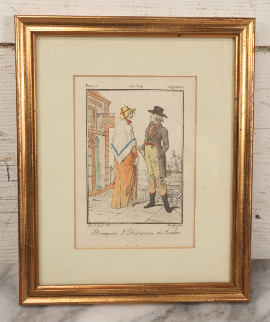Lot 174 - Pair Of Antique French Hand-Colored Prints “Paysan & Paysanne Des Environs De Londres” (“Peasant & Peasant Woman From The Environs Of London”), 1801, And “Bourgeois & Bourgeoise De Londres” (“Bourgeois Man & Woman Of London”), 1804