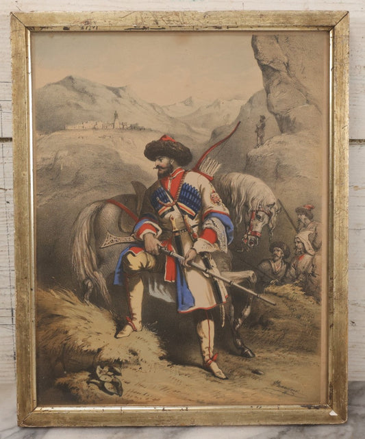 Lot 176 - Antique Hand-Colored Print, Originally Cover Of “Circassian Polka” By Charles Louis Napoléon D'Albert, Possibly Depicting Imam Shamil (1797–1871), In Frame, 10-3/8" x 12-7/8"