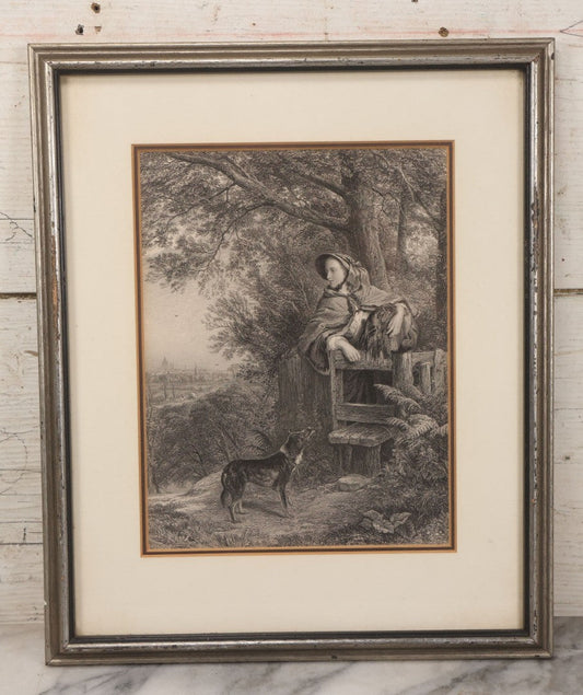 Lot 177 - Antique Print, “A Dream Of The Future,” Depicting Girl And Her Dog, After William Frith, Edmund Ansell, And Thomas Creswick, Exhibited At The Royal Academy, 1856, In Modern Frame, 12-1/4" x 14-3/4"