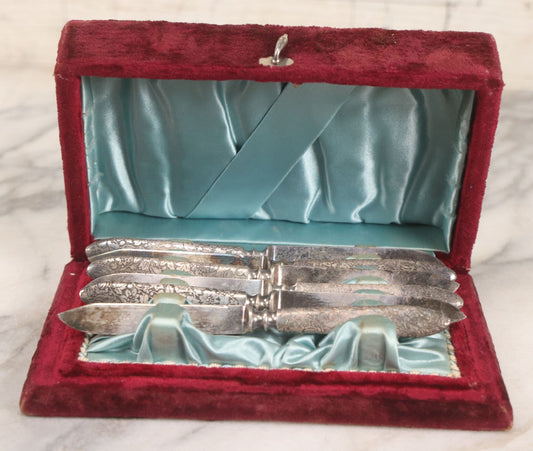Lot 183 - Antique Six-Piece Rogers Bros. Silverplate Condiment Knife Set In Velvet Box