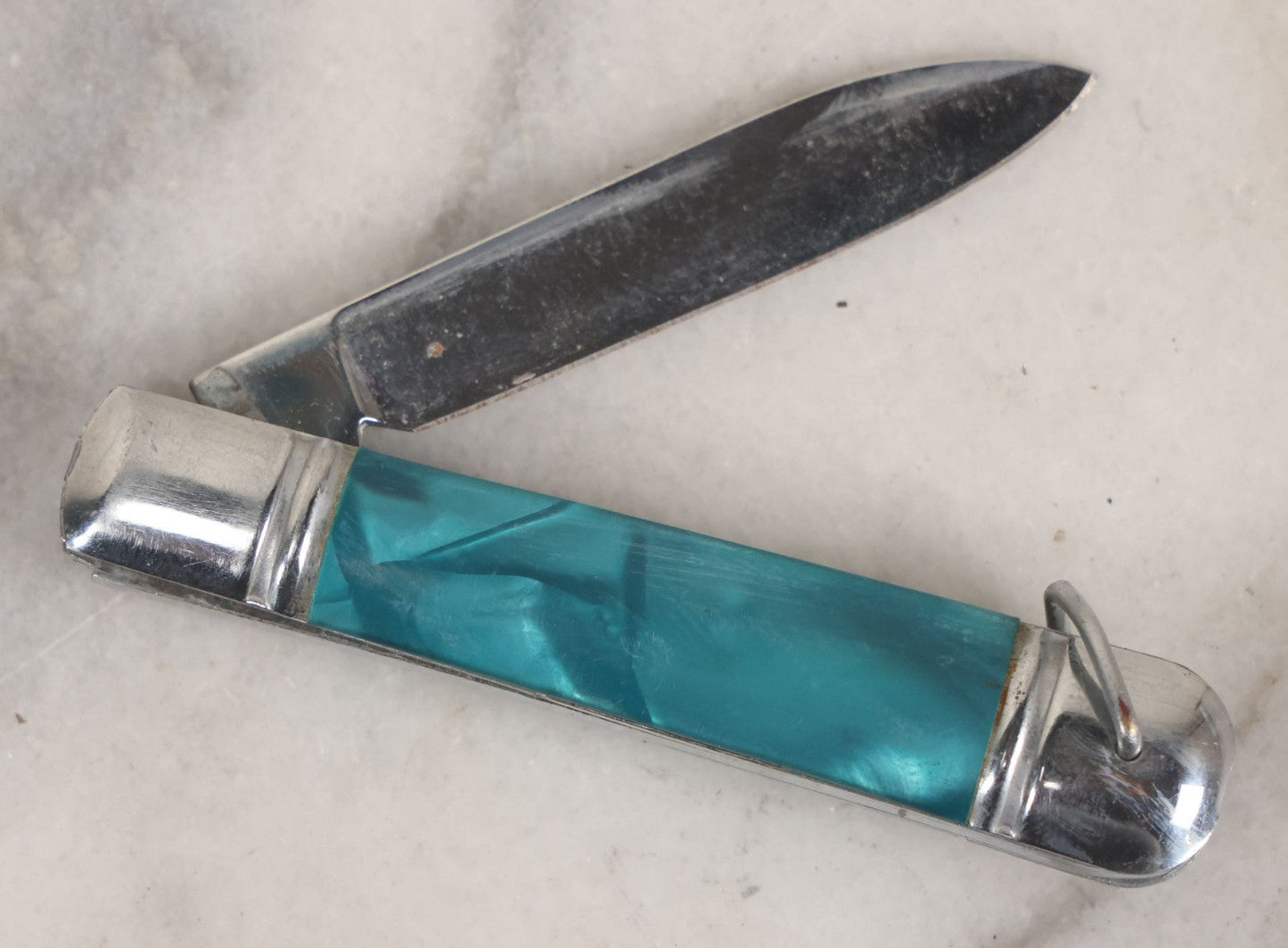 Lot 189 - Vintage Pocket Knife With Blue Pearlized Handle, Made In China, 1990s, 3-1/4" L