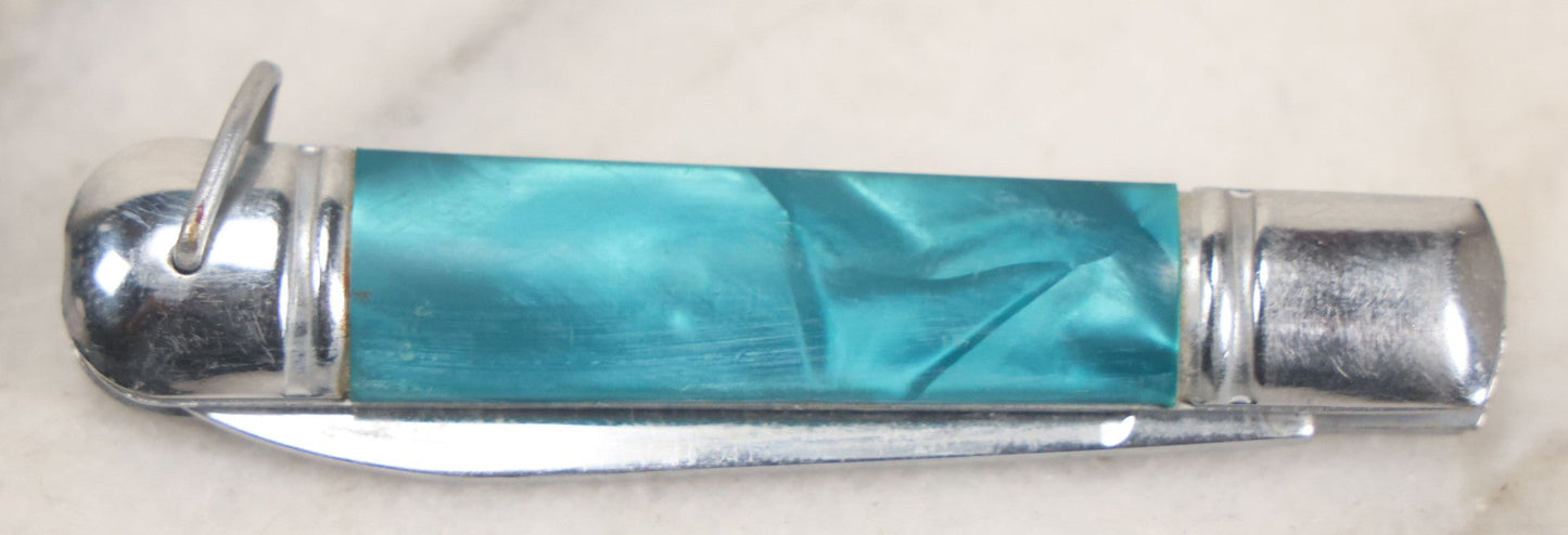 Lot 189 - Vintage Pocket Knife With Blue Pearlized Handle, Made In China, 1990s, 3-1/4" L