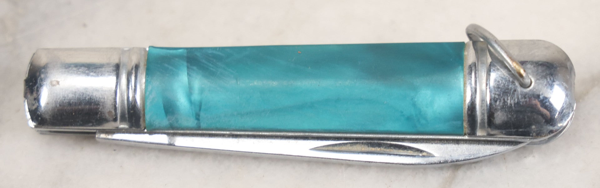Lot 189 - Vintage Pocket Knife With Blue Pearlized Handle, Made In China, 1990s, 3-1/4" L