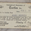 Lot 194 - Vintager International Association Of Turtles Inc. Novelty Fraternal Membership Card For Ethel Nichols With Rules And Riddles, 1971, (“Are You A Turtle?” / “You Bet Your Sweet Ass I Am”)