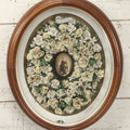 Lot 002 - Antique Victorian Mourning Memorial Preserved Flower Wreath "In Memory Of Our Darling George" In Original Deep Oval Shadowbox With Carte De Visite CDV Photograph And Hardy & Yarnall, Philadelphia Label, 17" x 20"