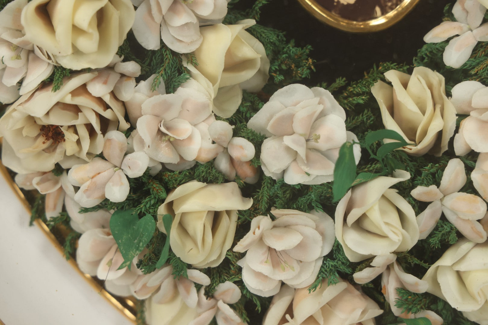 Lot 002 - Antique Victorian Mourning Memorial Preserved Flower Wreath "In Memory Of Our Darling George" In Original Deep Oval Shadowbox With Carte De Visite CDV Photograph And Hardy & Yarnall, Philadelphia Label, 17" x 20"