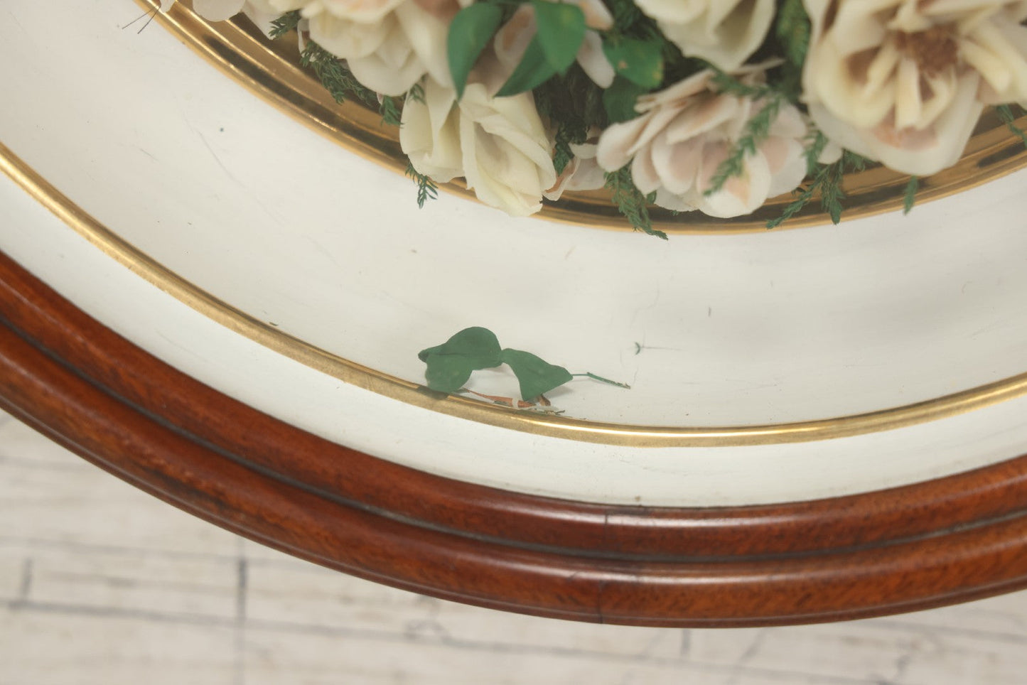 Lot 002 - Antique Victorian Mourning Memorial Preserved Flower Wreath "In Memory Of Our Darling George" In Original Deep Oval Shadowbox With Carte De Visite CDV Photograph And Hardy & Yarnall, Philadelphia Label, 17" x 20"