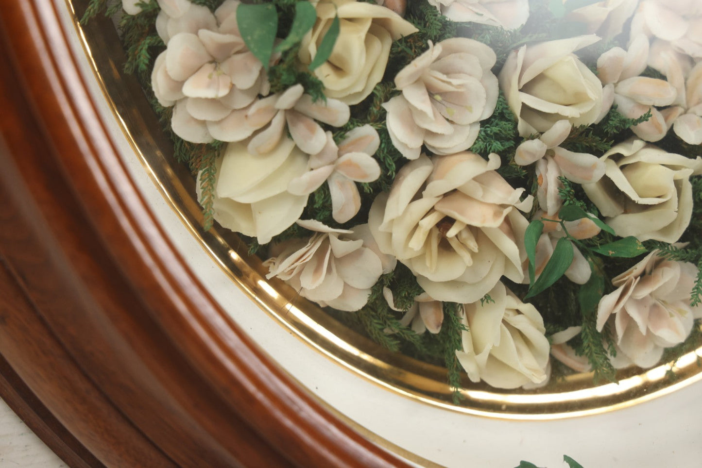 Lot 002 - Antique Victorian Mourning Memorial Preserved Flower Wreath "In Memory Of Our Darling George" In Original Deep Oval Shadowbox With Carte De Visite CDV Photograph And Hardy & Yarnall, Philadelphia Label, 17" x 20"