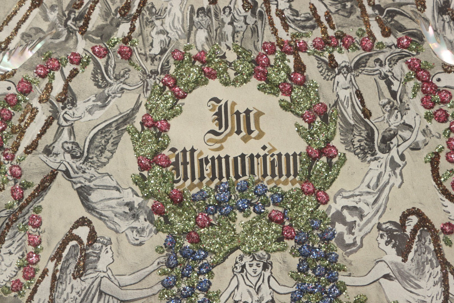 Lot 003 - Antique Edwardian Mourning Memorial Lithograph "In Loving Memory Of Our Dear Father Chas. E. Ege, Died August 13, 1905" With Gold And Glitter Accents, Mother Of Pearl Backing, Copyright 1903, William F. Hall, Philadelphia, 21-1/2" x 25-5/8"