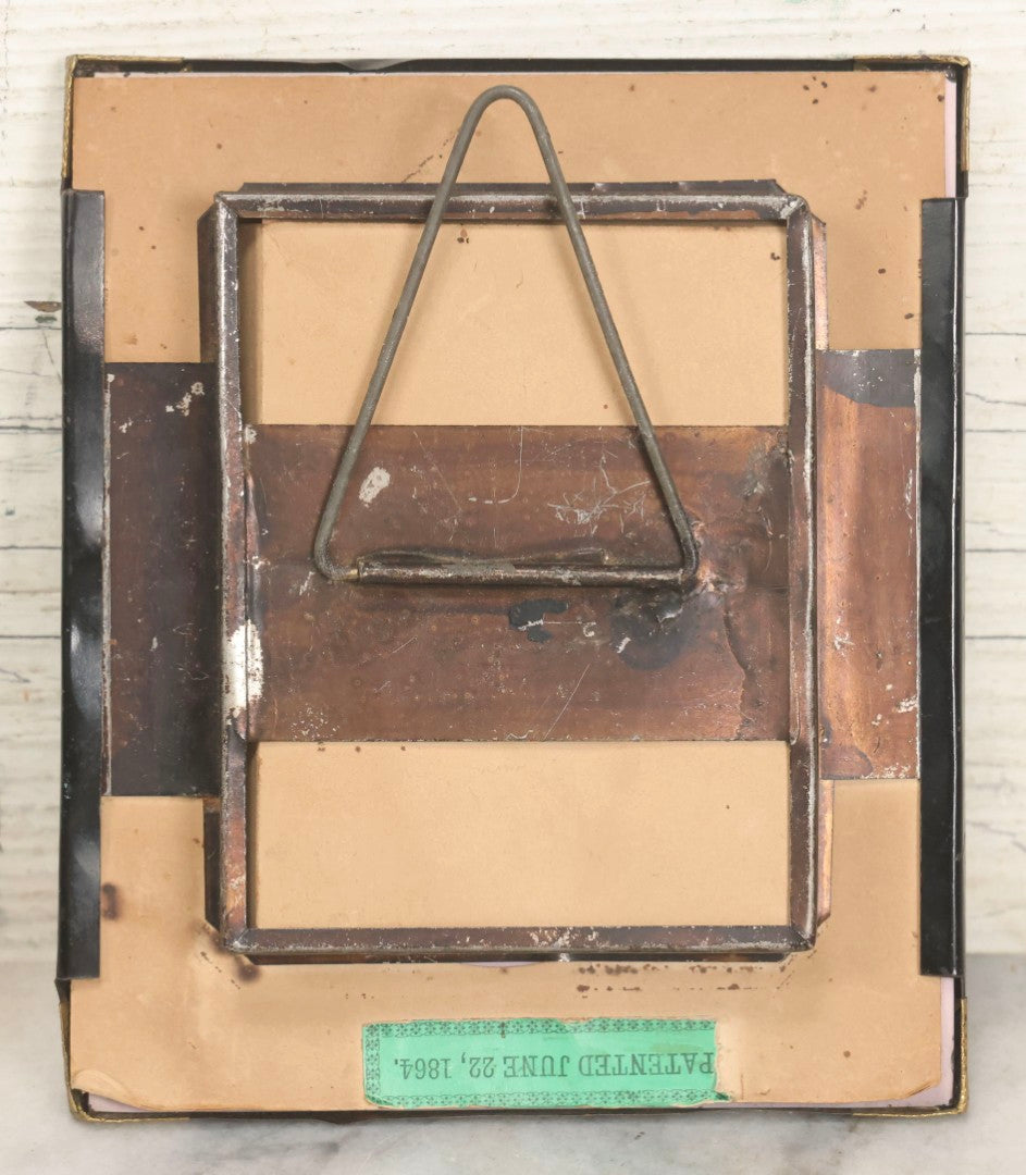 Lot 005 - Antique Shadow Box With Reverse Painted Glass And Seaweed, Shell, And Flower Cross Arrangement, Patented June 22, 1864, 5-1/4" x 6-1/8"