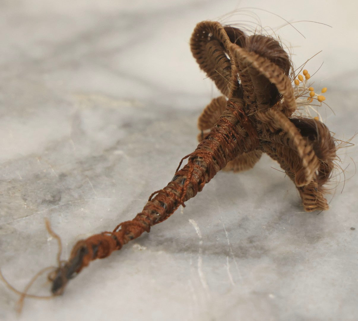 Lot 008 - Grouping Of Five Antique Victorian Human Hair Work Flowers With Beadwork Plus Fragment In Montgomery Ward & Co. Chicago Paper Box