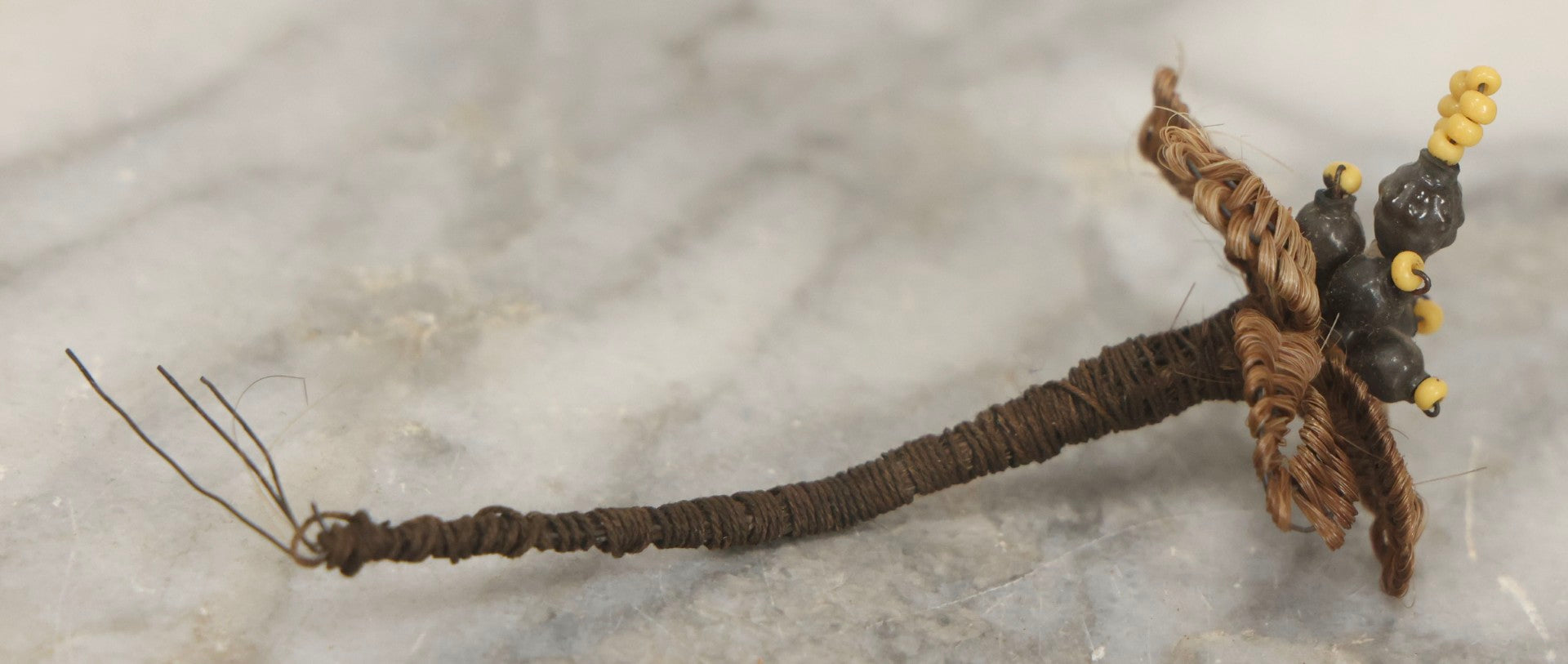 Lot 008 - Grouping Of Five Antique Victorian Human Hair Work Flowers With Beadwork Plus Fragment In Montgomery Ward & Co. Chicago Paper Box