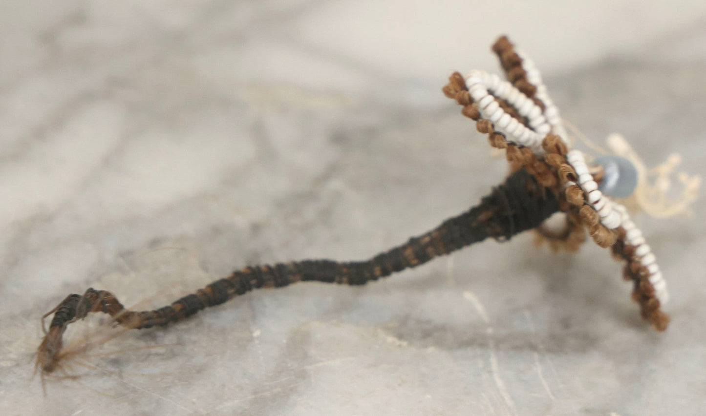Lot 008 - Grouping Of Five Antique Victorian Human Hair Work Flowers With Beadwork Plus Fragment In Montgomery Ward & Co. Chicago Paper Box