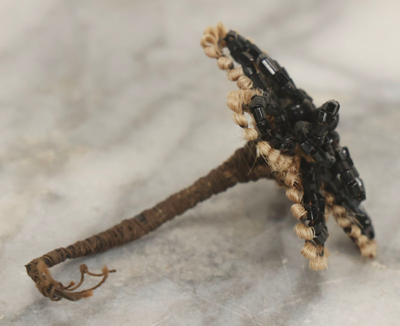 Lot 008 - Grouping Of Five Antique Victorian Human Hair Work Flowers With Beadwork Plus Fragment In Montgomery Ward & Co. Chicago Paper Box