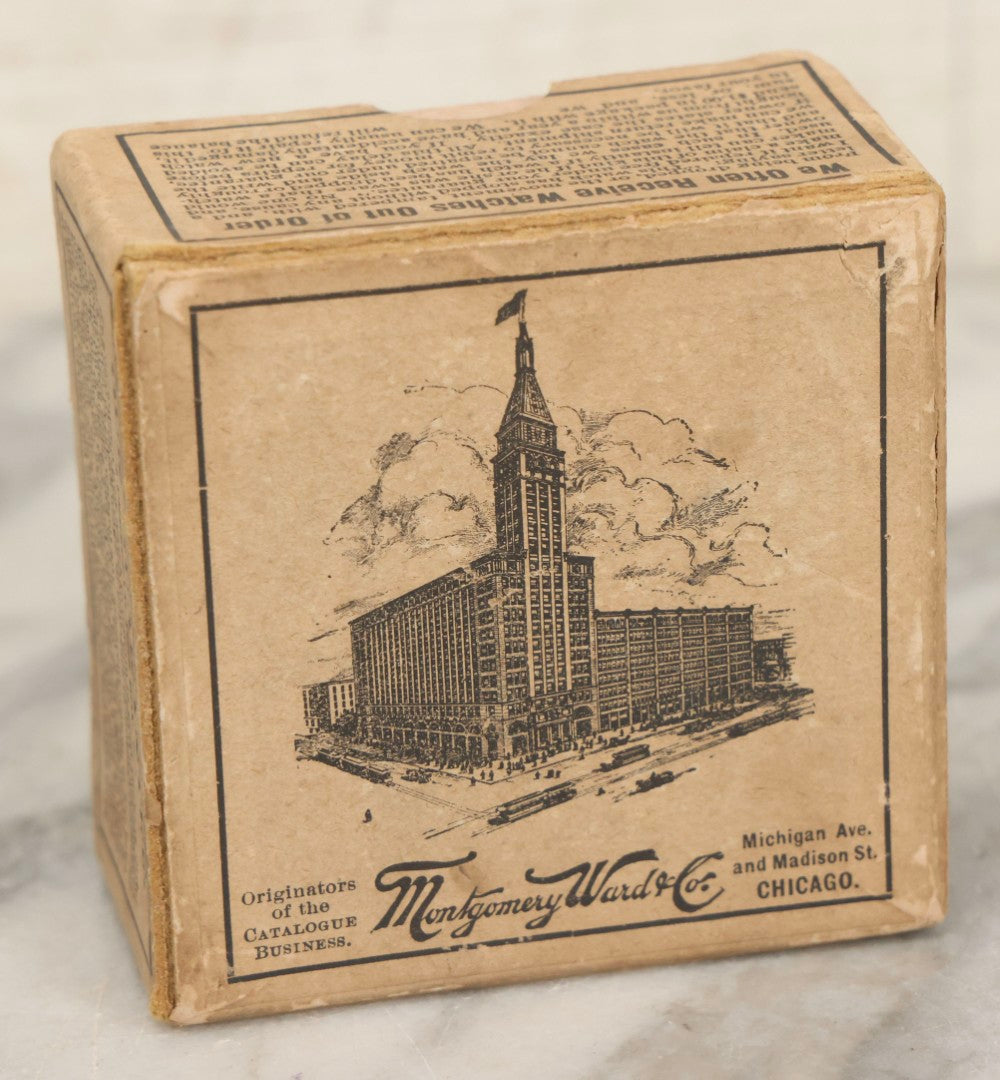 Lot 008 - Grouping Of Five Antique Victorian Human Hair Work Flowers With Beadwork Plus Fragment In Montgomery Ward & Co. Chicago Paper Box