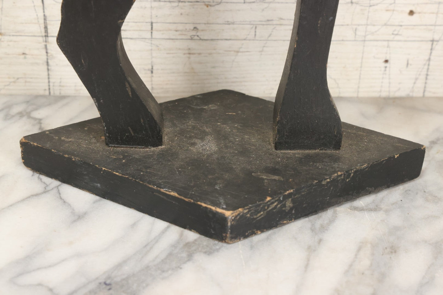 Lot 010 - Antique Folk Art Wooden Black Cat Silent Butler Ashtray Stand With Brown Glass Eyes And Diamond Tray, Unfinished Appearance, 24-5/8" H